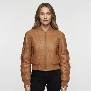 Veste en cuir décontractée pour femme de couleur unie, de haute qualité, tricotée, respirante, streetwear, taille et couleur personnalisables - Product Image 1