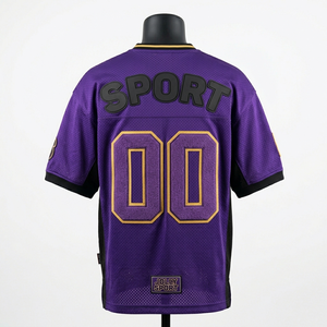 เสื้อฟุตบอลชาย 180 GSM ผ้าโพลีเมชระบายอากาศดี สีม่วงทอง ดีไซน์แผงสีทอง 100% ผ้าฝ้าย เสื้อยืดผู้ชายทรงหลวม พิมพ์ลาย - Product Image 5