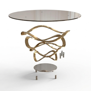 Contemporary Round <b>Dining</b> <b>Table</b> with Tempered Glass Top and Sculptural Gold Metal Frame - Product Image 2