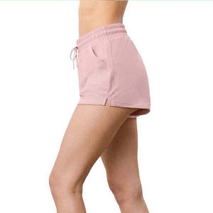 Women's High Waist Pink Cotton Knitted Shorts With Pockets Casual <b>Drawstring</b> Shorts - Product Image 2