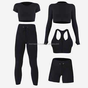 2025 Women's Fitness Custom Yoga Set <b>Leggings</b> & Sports Bra 5-Piece Set Breathable Quick Dry Spandex/<b>Nylon</b> Made in Pakistan - Product Image 5
