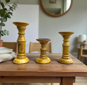 Handcrafted Wooden Candle Holder Set <b>Rustic</b> Pillar Candle Stand Farmhouse Home Decor <b>Table</b> Centerpiece - Product Image 2
