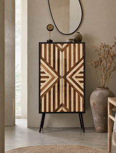 Decorative Geometric Wooden Accent Cabinet with <b>Metal</b> Frame Storage <b>Cupboard</b> Wholesale for Modern Interior Design and Homes - Product Image 3