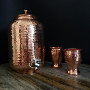 100% Pure Copper <b>Water</b> Dispenser with Brass Tap Handmade Ayurvedic <b>Water</b> Storage <b>Container</b> Manufacturer - Product Image 3