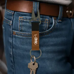 Llaveros de cuero PU grabables con láser, portátiles, con gancho de seguridad, impresos en metal de aleación de zinc - Product Image 1