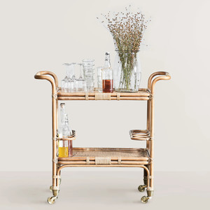 Wholesale handcrafted hotel food and wine serving carts made from natural rattan. - Product Image 3