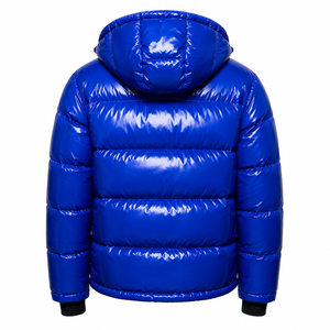 Custom Glossy Blue Puffer <b>Jacket</b> Rhinestone Street Style <b>Winter</b> Bubble Coat Oversized Warm Zip Up Fashion Outerwear - Product Image 2