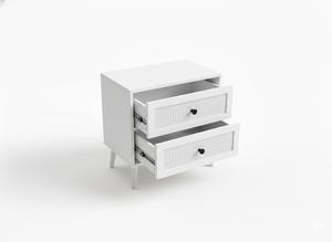 โต๊ะข้าง 2 ลิ้นชัก ดีไซน์ทันสมัย เป็นมิตรกับสิ่งแวดล้อม ทำจากไม้ยางพารา MDF ปิดผิวโอ๊ควีเนียร์ ตกแต่งด้วยหวาย โต๊ะเก็บของข้างเตียง/ห้องนั่งเล่น - Product Image 2