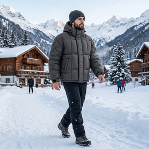 Veste matelassée grise à capuche pour homme, manteau d'hiver chaud zippé, streetwear d'extérieur, vêtements personnalisés à marque privée, OEM ODM - Product Image 5