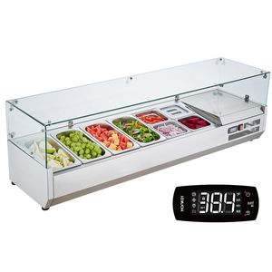Attrezzatura di Refrigerazione per Cucine Commerciali, Stazione di Preparazione Condimenti da Banco 150 W con 4 Vaschette 1/3 e 4 Vaschette 1/6 in Acciaio Inox 304 - Product Image 1