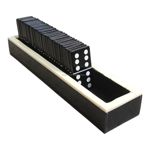 Jeu de dominos professionnel double six fait main, noir avec points blancs, qualité supérieure, avec cadeau inclus - Product Image 3