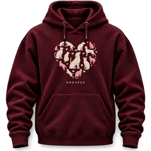 Sudadera con Capucha Personalizada con Gráficos de Mascotas en Color Borgoña, Sudadera Informal para Hombre, Sudadera con Capucha con Estampado de Perros y Gatos, Ropa al por Mayor OEM ODM - Product Image 1