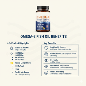 Cápsulas de Aceite de Pescado Omega 3, Suplemento Nutricional Natural, Apoyo Diario para el Bienestar, Fórmula Suave, Salud General, Corazón, Cerebro, Piel - Product Image 3