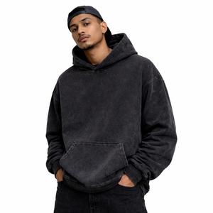 Sudadera con Capucha Negra Extra Grande para Hombre, Estilo Lavado Ácido, Tejido Grueso, Streetwear, 100% Algodón, Invierno, Impresión Digital, OEM, ODM - Product Image 4