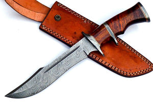 Nouveauté 2026 PRESTIGE BLADES Couteau de chasse et de camping artisanal en acier Damas à pointe tombante, avec étui en cuir personnalisable - Product Image 5