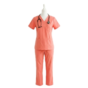 Uniformes Médicos Personalizados OEM para Mujer, Blusa Médica de Manga Corta con Cuello en V, Pantalones Cargo de Pierna Recta, Conjunto de Dos Piezas - Product Image 1