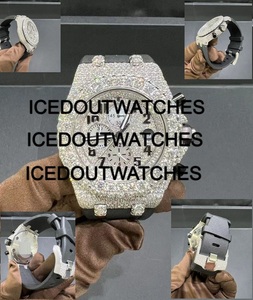 Montre en or blanc sertie de diamants Moissanite VVS, entièrement incrustée, mouvement à quartz en acier inoxydable, montre Moissanite - Product Image 3