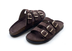 Brown Suede Slip on Platform Sandals with Buckle Open Toe Soft EVA Outsole Summer Wear - Product Image 2