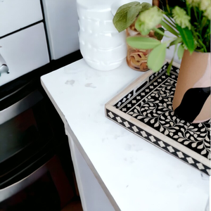 Plateau de service en bois avec incrustation d'os, motif floral moderne, fait main, plateau décoratif en os incrusté, par PERFECT ENTERPRISES - Product Image 4