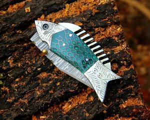 มีดพับเหล็กดามัสกัส Nordic Forge พร้อมปลอกหนัง ด้ามลายรังผึ้ง ทำด้วยมือ พกพาสะดวก ใช้สำหรับล่าสัตว์ ตั้งแคมป์  OEM ODM - Product Image 3