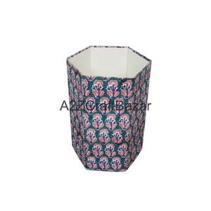 Poubelle hexagonale pliable à ouverture supérieure en carton de papier de coton écologique indien fait main, motifs imprimés DIY, élégante pour la rue - Product Image 3