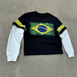 เสื้อยืดโอเวอร์ไซส์ทรงบ็อกซี่ผ้าฝ้ายแท้ 100% หนานุ่มสำหรับผู้ชายและผู้หญิง สกรีนลายตามสั่ง เสื้อยืดแขนยาวสองชั้นสำหรับผู้ชาย - Product Image 1