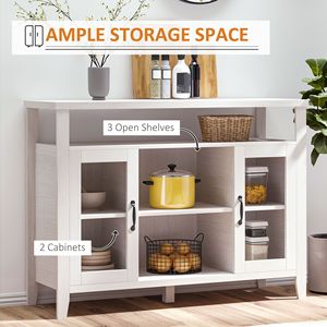 Buffet contemporain rétro anti-chute blanc avec étagères de rangement et 2 portes vitrées encadrées pour villa, ferme ou salle de sport - Product Image 4
