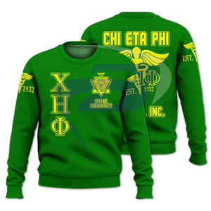 Sweat-shirt vert à col rond Chi Eta Phi Sorority 1932 avec lettres grecques et accents jaunes pour les membres de la sororité CEP - Product Image 1