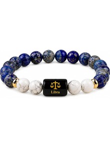 Bracelet extensible unisexe classique Libra en pierre de lapis-lazuli bleue et pierre précieuse turquoise blanche, bijou cadeau - Product Image 5