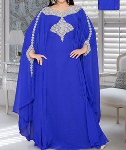 Elegante Abaya de Fiesta de Noche para Mujer, con Cuentas, Largo hasta el Tobillo, Cuello Alto, Corte Holgado, Poliéster, Tallas Grandes, Bordado, Estilo Medio Oriente - Product Image 2
