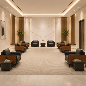 INTELLIGENTIA WOODS Modern Luxury Leather Lounge Sofa Set with Solid Wood <b>Frame</b> for Hotel Lobby Reception Office Waiting Area - Product Image 1