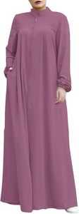 Women Stand Collar Long Sleeve Maxi <b>Abaya</b> Solid Color Lightweight Modest Dress Daily Wear All Seasons Polyester Loose Fit - Product Image 3
