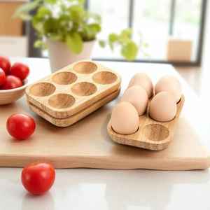 ถาดใส่ไข่ไม้มะม่วงทำมือ ที่วางไข่ไม้สไตล์เรียบง่ายสำหรับจัดเก็บในครัวและตกแต่งเคาน์เตอร์สไตล์ฟาร์มเฮาส์ - Product Image 5