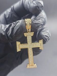 Pendentif croix avec micro-pavé de strass en cristal, plaqué argent 925, charme religieux hip-hop pour homme - Product Image 2