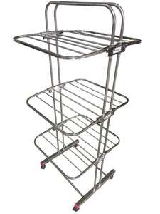 Portable Three Level Stainless Steel <b>Clothes</b> <b>Drying</b> <b>Rack</b> Chrome Plated Mobile Laundry Stand Hari Krushna Kitchen Organizer - Product Image 1