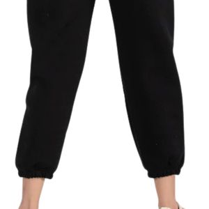 Women's Black Cargo <b>Jogger</b> Pants Elastic Drawstring Waist Casual Sweatpants with Side Pockets <b>Cuffed</b> Ankles for Workout - Product Image 5