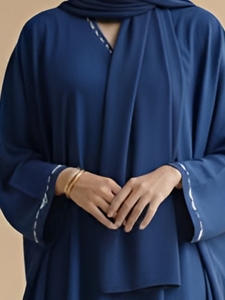 Abaya en coton évasée pour femme, manches longues, longueur ras du sol, col rond, coupe ample, respirante, style décontracté pour les fêtes, motif imprimé - Product Image 3
