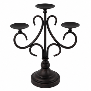 3-Arm Candle Holder <b>Black</b> Metal <b>Candelabra</b> with Scroll Design Candle Stand for Wedding Centerpieces Restaurant Table Decor - Product Image 1