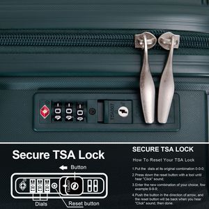 Nouveau jeu de bagages vert 3 pièces (20/24/28) valise rigide légère et durable à double roues avec serrure TSA - Product Image 6