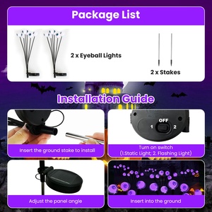2 pezzi viola verde solare pauroso occhi luci IP65 impermeabile Halloween percorso ornamenti 12LED per la decorazione giardino giardino all'aperto - Product Image 4