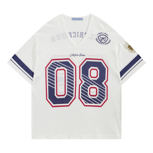 เสื้อเจอร์ซีย์คอวีตาข่ายสีขาวสำหรับผู้หญิงเอลริค อีเดนพร้อมหมายเลข 08 และโลโก้ปักสไตล์พรีปปี้ทรงหลวมแขนสั้น - Product Image 1
