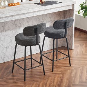 Set Moderno di 2 Sgabelli da Bar Rivestiti in Bouclé con Gambe in Metallo e Poggiapiedi Girevoli a 360 Gradi - Product Image 2