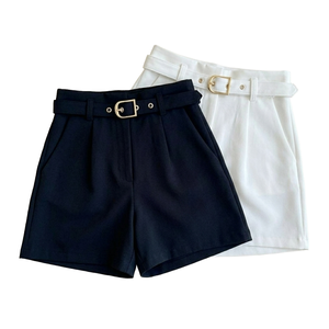 Shorts plissés décontractés pour femme, taille mi-haute, élégants, respirants, en satin, avec ceinture, style rétro américain, pour l'été - Product Image 5