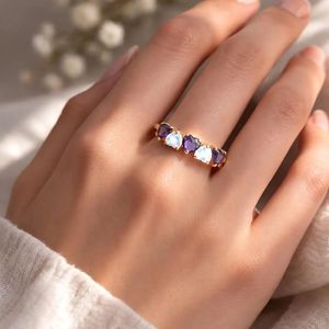 Heart Amethyst Moonstone <b>Ring</b> Purple Gemstone Promise <b>Ring</b> February Birthstone Jewelry 925 Sterling <b>Silver</b> 18K Gold Filled <b>Stack</b> - Product Image 6