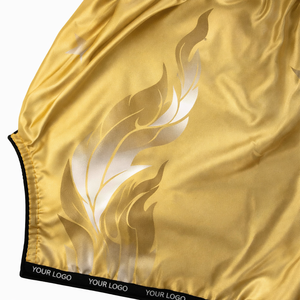 Pantalones Cortos Profesionales Personalizados de Muay Thai con Diseño de Llama, Pantalones Cortos de Boxeo de Satén, Pantalones Cortos de Kickboxing de Ajuste Atlético, OEM, con Abertura Ancha en la Pierna - Product Image 5