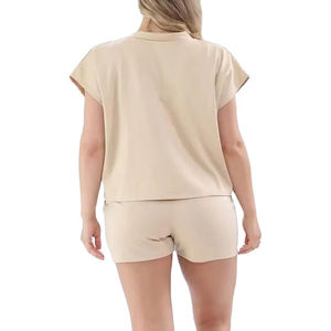Meilleur ensemble de shorts 2 pièces vintage à carreaux en polyester/coton pour femme, col rond, hiver, streetwear écologique, sport - Product Image 2