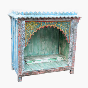 Haswani Handicrafts Vintage Wooden Temple Hand Carved Pooja <b>Mandir</b> Decorative Home Shrine Rustic Painted Furniture - Product Image 1