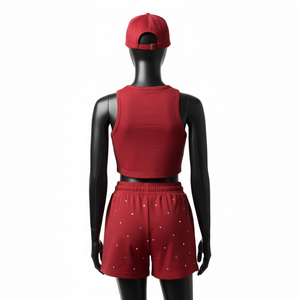 Ensemble court pour femmes, tissu en coton mélangé de qualité supérieure, 300 GSM, toucher doux, couleur unie, logo personnalisé, ensembles pour femmes - Product Image 2