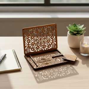 Wooden Bookend <b>Stand</b> With Laser Cut Design Personalized Name <b>Holder</b> For Desk Organization Minimalist Style Rectangle Shape - Product Image 3