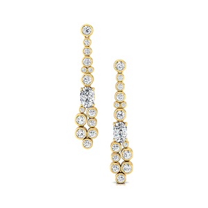 Boucles d'oreilles pendantes en or massif 14K/18K avec diamant de laboratoire de luxe certifié IGI, taille ovale 0,5 carat et 28 diamants d'appoint - Product Image 1